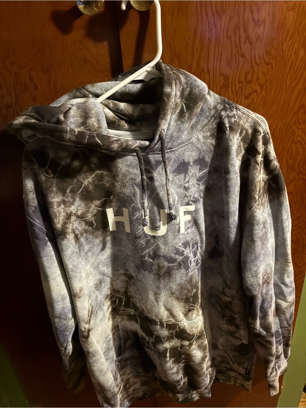 HUF Men's Tie-Dye Crewneck Hoodie in Gray and Black